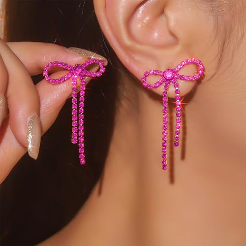 Black Bow Earrings for Women Trendy Black Earrings Rhinestone Dangling Sparkly Wedding Earings for Brides Bow Jewelry2