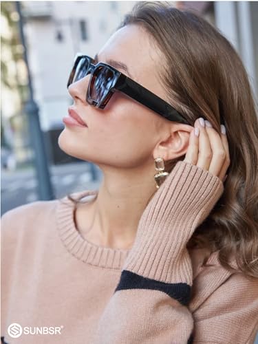 SUNBSR Thick Frame Sunglasses for Women Men Retro Square Black Sun Glasses Fashion Chunky Rectangle Shades4