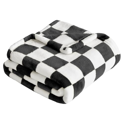 Image of Yurhap Checkered Baby Blanket Fleece Baby Blankets for Boys Girls, Ultra Soft Cozy Fluffy Infant Toddler Newborn Receiving Blankets for Crib Stroller, 30''x40'', Black