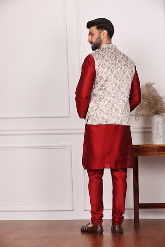 Image of Kurta With Churidar & Multicolor Nehru jacket Set
