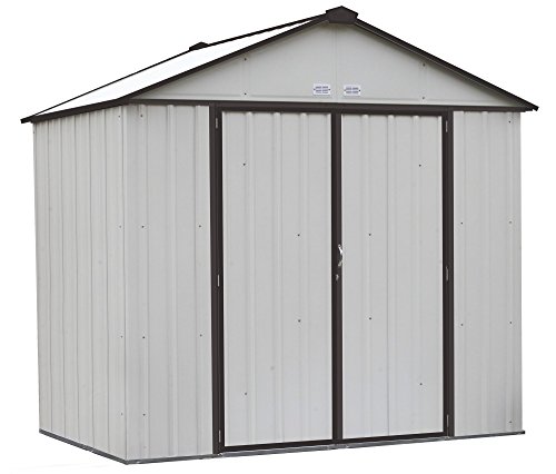 Arrow Shed EZEE Shed High Gable Steel Storage Shed, Cream Charcoal Trim, 8 x 7 ft.