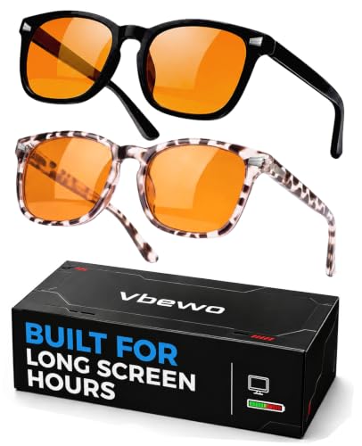 Image of 2 Packs Professional Sleep Glasses with 98.7% Blue Light Blocking Dual AR Coatings Amber Lens, Computer Gaming Glasses for Men Women, Anti Fatigue & Eye Strain