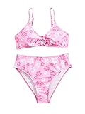 Cozyease Girls' 2 Piece Sets Cute Print Bikini Swimsuits Ruffle Trim Bathing Suits Light Pink 12-13Y