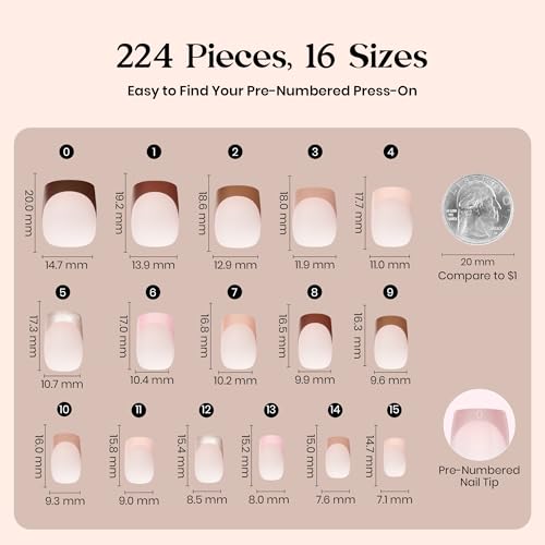 Image of Beetles French Tip Press On Nails - Mocca Mousse | 7 Colors Short Square Press On Nails Brown | 16 Sizes 224 Pcs Acrylic Nail Natural Salon Quality Gift For Women