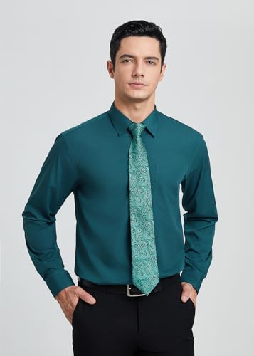 Image of HISDERN Mens Dress Shirt with Tie Pocket Square Set Classic Button Down Shirt Matching Tie Long Sleeve Shirts