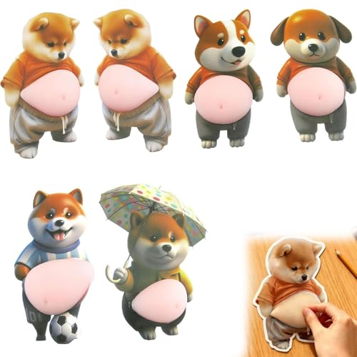 WPDUIODF 3D-Shiba-Inu-Hundebauchaufkleber – Superweicher Silikon-Antikollisions-Aufkleber, Squishy-Aufkleber for Hunde, Squeeze-Bauch-Design, for Handy-Dekoration, Spielzeug for Stressabbau