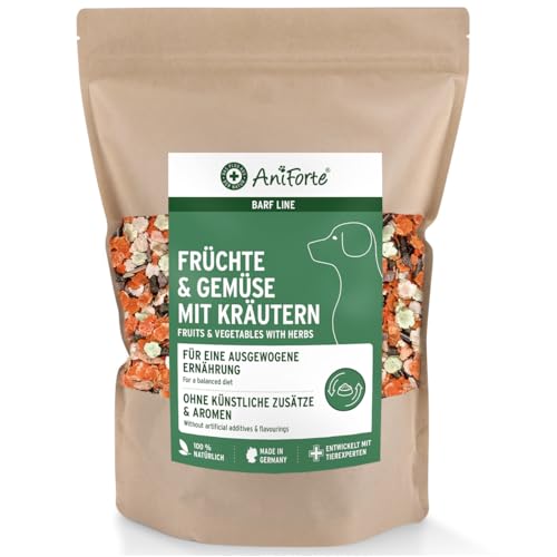 AniForte Barf Zusatz für Hunde Früchte und Gemüse mit Kräutern 1kg - Naturprodukt, Barf Ergänzungsfutter, glutenfrei, Flocken ohne künstliche Zusätze, 100% Natur Ergänzung barfen, Futter