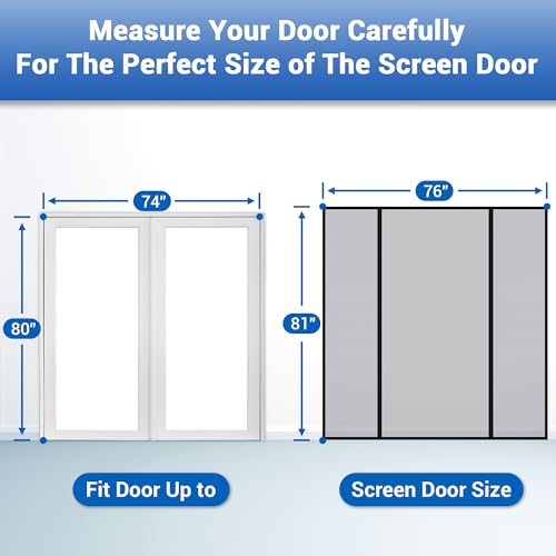 Image of 76 inch x 81 inch Extra Large Fiberglass Magnetic Screen Door for Patio Doors | Heavy Duty Double Opening Mesh, Strong Magnets, Ideal for Large Openings, Patio & Sliding Doors, Gray