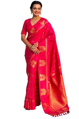 Image of SGF11 Women's Kanjivaram Pure Soft Silk Saree With Unstitched Blouse Piece