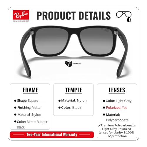 Image of Ray-Ban RB4165 JUSTIN CLASSIC Square Shape Sunglasses for Men with Official Eyewear Kit