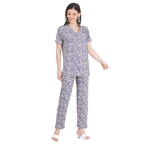 Image of Women's Pure Cotton Top & Pyjama Set - Printed Nightwear and Loungewear, Comfortable Night Suit for Sleep and Relaxation