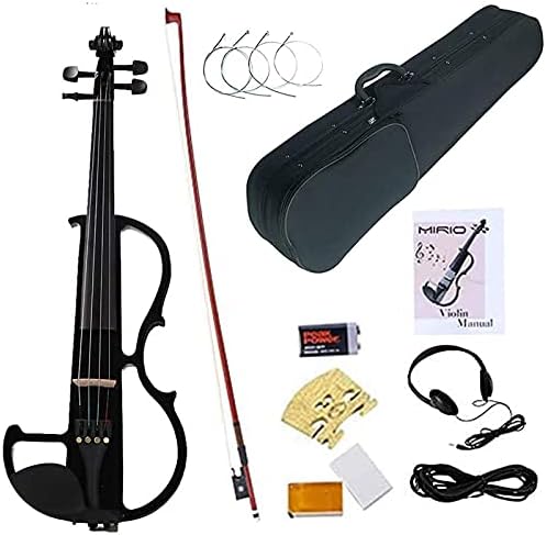 Electric Violin, MIRIO Black Full Size 4/4 Vintage Solid Wood Metallic Electric/Silent Violin with Ebony Fittings for Beginner Student