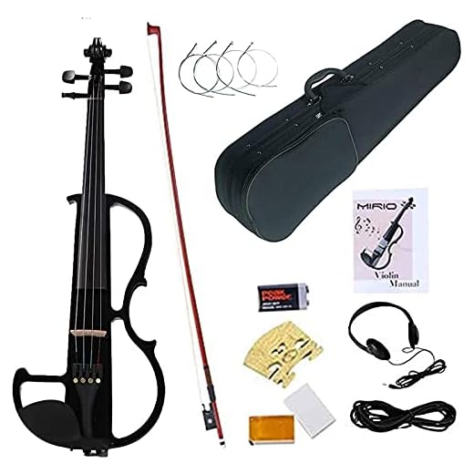 Electric Violin, MIRIO Black Full Size 4/4 Vintage Solid Wood Metallic Electric/Silent Violin with Ebony Fittings for Beginner Student