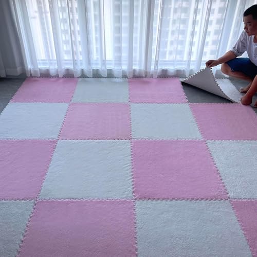 Tapis de sol en mousse à emboîter ELzEy isolant et doux blanc rose - 2