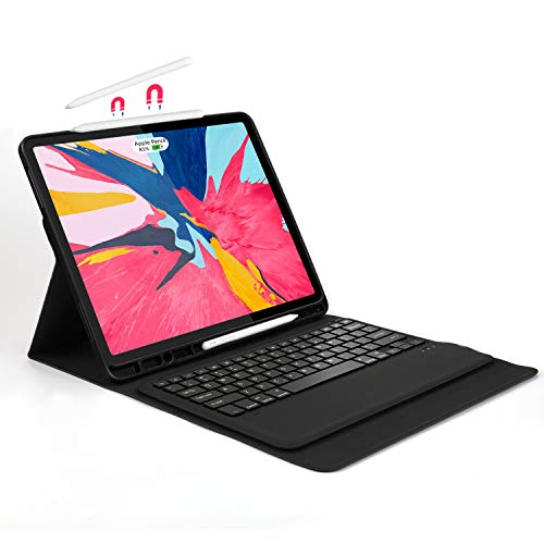 Vivefox Case with Keyboard Compatible iPad Pro 12.9 2018, Wireless Keyboard + Pencil Slot (Supported Apple Pen Charging), with Auto Wake/Sleep Feature for New 2018 iPad Pro 12.9 inch (Black)