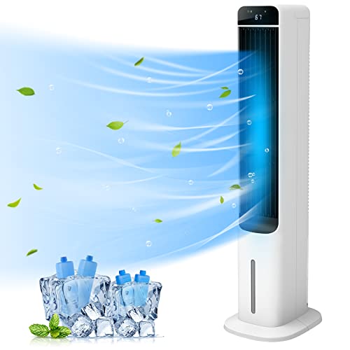 Evaporative Air Cooler with 4 Ice Box, Portable Air Cooling Fan with Gallon Water Tank, 12H Timer, 50° Oscillation, 3 Speed & 3 Modes, Removable Cooling Fan for Bedroom Home Office