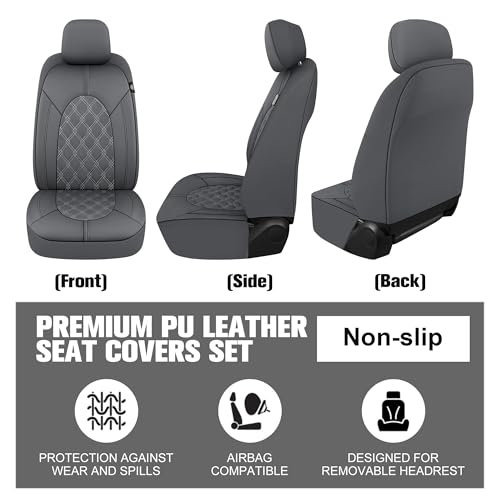 Image of YGL Luxury PU Leather Car Seat Covers Front Set, Non-Slip Seat Cover Protectors, Universal Fit for Cars, Trucks, SUVs, Vans, Pickups, Airbag Compatible, Seat Covers for Car Interior (Gray)