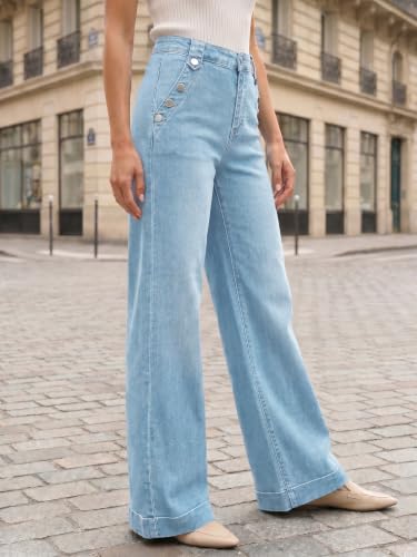 Flowyair Womens Wide Leg Jeans High Waisted Button Casual Denim Pants - image 4