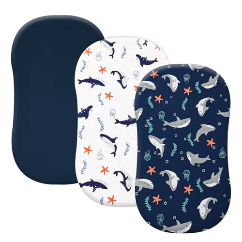 Image of PHF 3 Pack Soft Bassinet Sheets, Shark Breathable Comfy Cradle Sheets for Baby Boys Girls Neutral, No Slip Universal Fit for Most Cradle and Bassinet Mattress, Shark