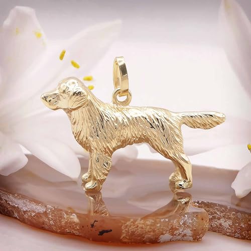 CLEVER SCHMUCK Golden Retriever Halskette 26 mm plastische 3D Form 45 cm 925 Sterling Silber vergoldet Geschenke für Hundebesitzer im Etui anthrazit