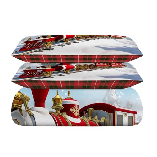 Juego de funda nórdica navideña de microfibra reversible con patrón de tren de lujo 7