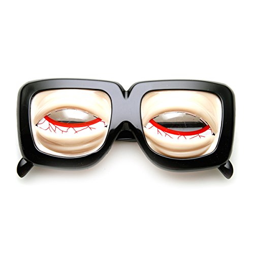 zeroUV Zombie Monster Creepy Crazy Bulging Eyes Novelty Costume Party Glasses (Black-Nude Clear)