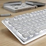 SEUNKWANG EWEADN GX710S Backlit Computer Keyboards, Wired USB Keyboard with White Backlit, Metal Panel, Plug and Play, Pudding Keycaps Full Size Quite Computer Keyboard for Win/PC/Laptop-White