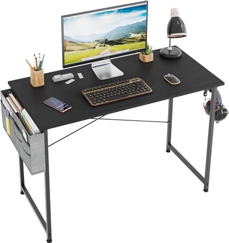 COTUBLR40 Inch Computer Desk, Home Office Desk, Simple Modern Small Desk for Bedroom, Writing Desk with Storage Bag, Study Table for Students, Black