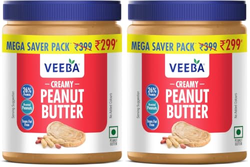 Image of Veeba Creamy Peanut Butter| High Protein | Naturally Gluten Free | Vegan | Trans Fat Free | No Added Preservatives | No Added Colour & Flavour | Non GMO | 900g (Pack of 2)