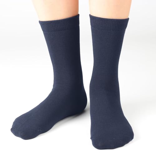 Cotton Day Unisex Little Kids Youth Boys Girls Soft Cotton Crew Dress Socks Seamless Toe 6 Pack 10-12 Years Plain Navy Xl thumb #2