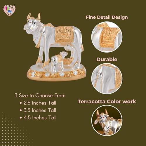 Estatua Kamdhenu de Resina Plateada 3.5 pulgadas miniatura 6