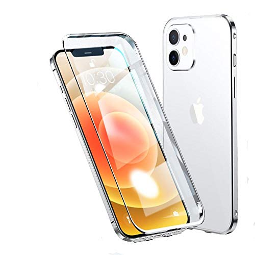 Verre protection de la confidentialité iPhone 12 étui double face argenté haute définition