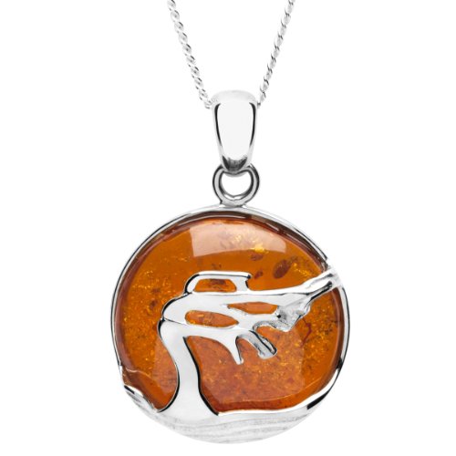 Preisvergleich Produktbild InCollections Damen-Anhänger 925 / 000 Sterlingsilber mit Bernstein inklusive Panzerkette Windflüchter 50 cm