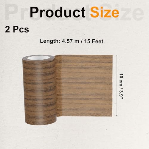 Image of PATIKIL Wood Grain Tape 4 inch x 15 Ft, 2 Pcs Self-Adhesive Wood Texture Repair Tape Realistic Wooden Effect Patch for Furniture Cabinets Floor Walls,Dark Brown Oak