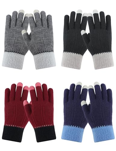 PKWEEN 4 Pairs Winter Gloves Cold Weather, Womens Warm Knit