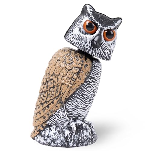 OFFO Fake Owl Owl Statue for Garden and Yard Decoration Weatherproof Plastic Rotating Head Outdoor Owl Decor for Porch Pool Patio Yard 8-Inch Height Round Ear Owl