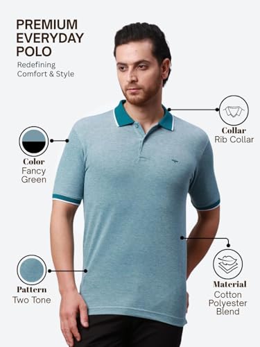 Image of Park Avenue Men's Cotton Polyester Blend Stripe Pattern Slim Fit Rib Collar Polo Neck Half Sleeve Casual T-Shirt