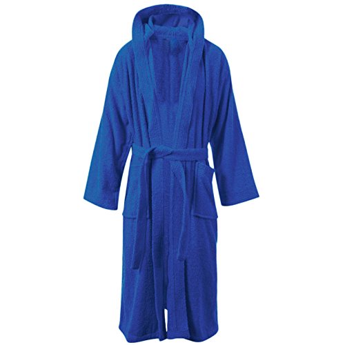 Stylo Online Unisex 100% Egyptian Cotton Luxury Towelling Bathrobe Super Soft Hooded Dressing Gown with Belt & Pockets Terry Towel Housecoat Nightwear Loungewear Robe Hood Blue One Size