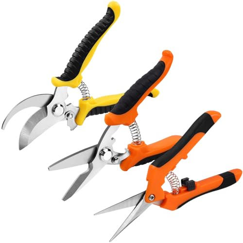 3 Pack Pruning Shears, Garden Shears, Stainless Steel Pruning Shears for Gardening, Garden Clippers, Gardening Tools Scissors with Soft Grip Handle