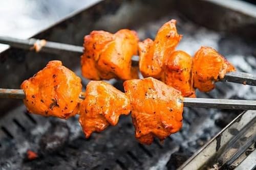 Image of Pack of 12 Stainless Steel BBQ Skewers - Strong Reusable Grill Sticks for Kebabs, Tandoori, and Outdoor Grilling - Rust-Resistant, Easy to Clean