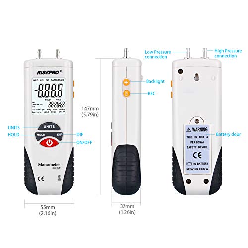 Manometer, RISEPRO® Digital Air Pressure Meter and Differential Pressure Gauge HVAC Gas Pressure Tester by RISEPRO - Image 5