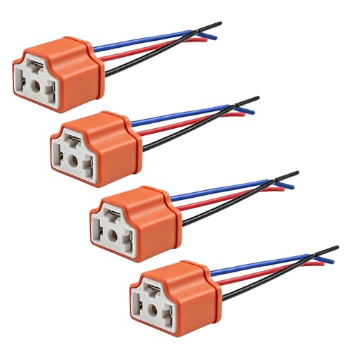 XJVSS 4 PCS H4 HB2 9003 Wiring Harness Headlight Socket, 16AWG Ceramic Car Fog Light Pigtail Socket Female Plug, Heavy Duty Headlight Connector for Cars Trucks Marine Boats (Orange)