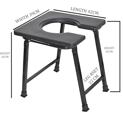 Image of Comport Folding Commode Stool for Indian Toilet | Portable Toilet Chair for Elderly, Patients & Pregnant Women | Non-Slip Metal Frame | Height 42 cm | Please Check Size Before Ordering