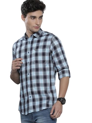 Image of The Indian Garage Co Men Slim Fit Checkered Full Sleeves Cutaway Collar Casual Shirt