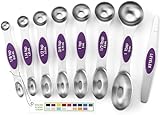 Spring Chef Purple Stainless Steel Magnetic Measuring Spoons Set of 8 with Leveler, Dual Sided Metal Teaspoon & Tablespoon Measuring Spoons, Kitchen Gadgets for Baking & Cooking, Fits in Spice Jars