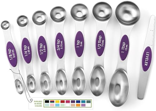 Image of Spring Chef Stainless Steel Magnetic Measuring Spoons Set of 8, Purple