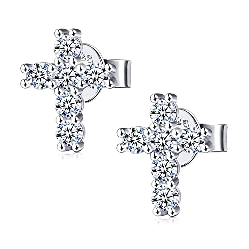 Moissanite Stud Earring, Cross Sterling Silver Stud Earrings for Women