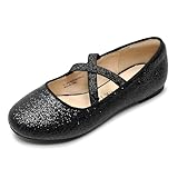 FLYFUPPY Girls Black Dress Shoes Mary Janes for Girls Ballet Flats with Cross Strap Party Wedding School Shoes Little Kid 13