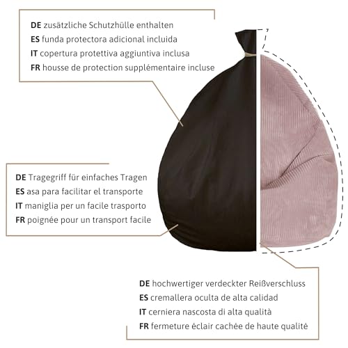 DreamRoots Sitzsack Cord Erwachsener Sitzsäcke Jugendlicher Teenager 80x80x120cm - Sitzsack mit...