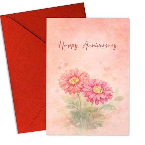 Podagree (15.3x8�C���`) Happy Anniversary Card�A���킢���s���N�̉Ԃ̃f�U�C���A���}���`�b�N�ȋL�O���̈��A�A�����͋󔒁A�܂��ݎ��J�[�h �����t�� �L�O���̂��j����
